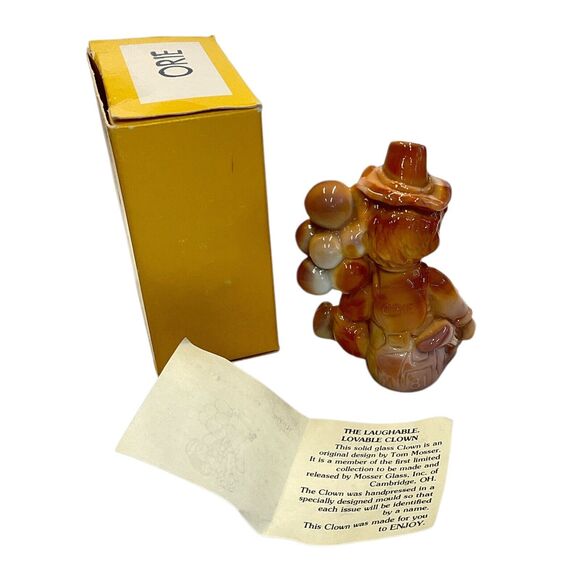 Balloon Clown Art Glass Figurine Cadmium Glow Orie Carmel Slag Glass 1981 Mosser - Picture 8 of 10